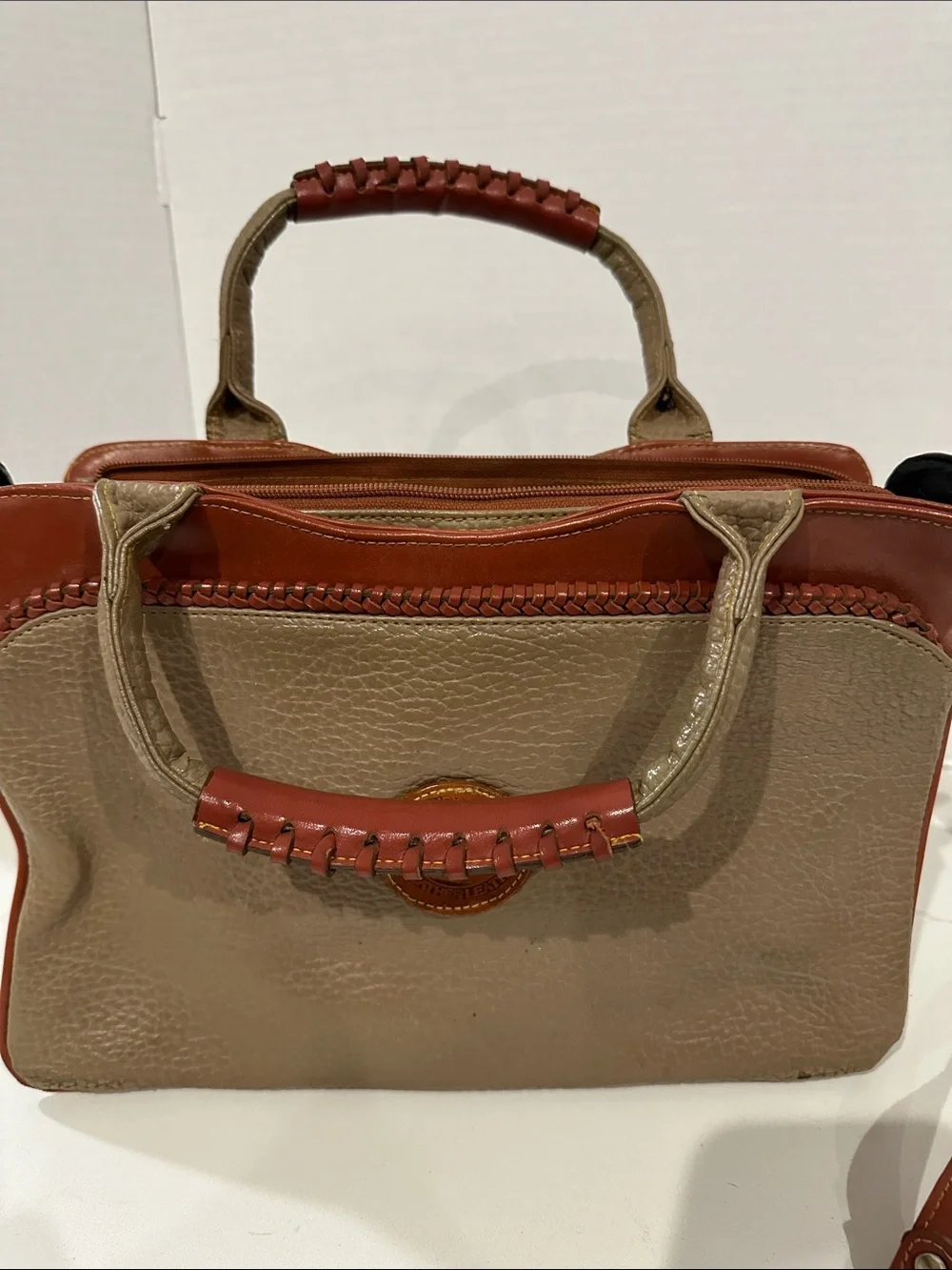 Dooney & Bourke Tan and Rust Two-Tone Leather Satchel